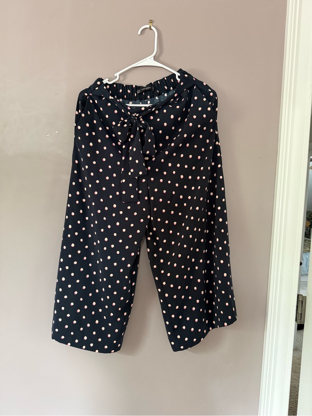 Zara Black Shorts with Pink Polka Dot Tie Waist